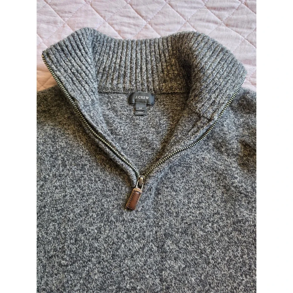 J.Crew Lambswool 1/4 zip GRAY preppy Old Money Quiet Luxury Sweater sz M‎